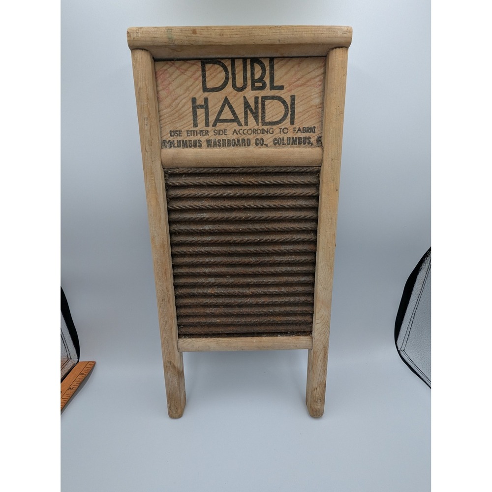 Vintage Columbus Washboard Co. Dubl Handi Wood Metal Travel Washboard